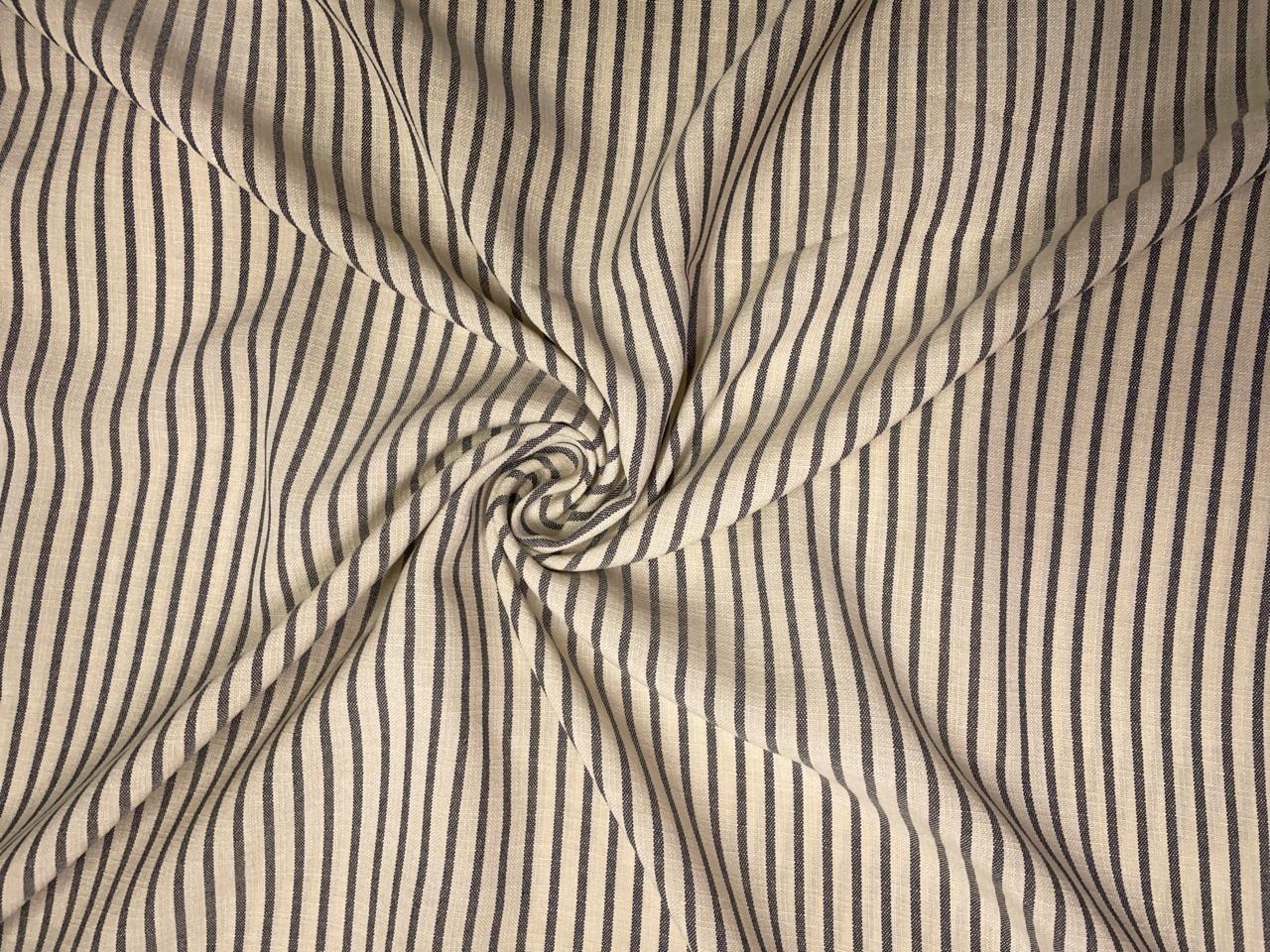 Light Beige & Black Stripes Linen Fabric KTEX