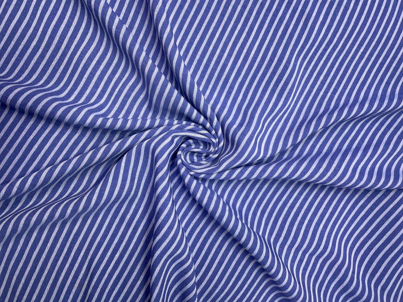 Blue & White Stripes Linen Fabric KTEX