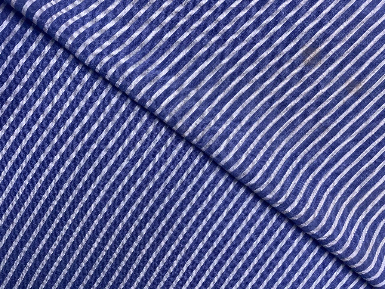 Blue & White Stripes Linen Fabric KTEX