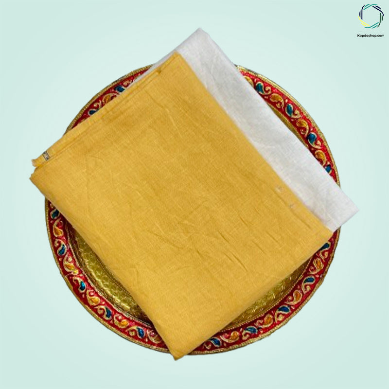 Unisex Yellow Plain Pure linen (2.5 Mtr) | White Plain Cotton Fabric(1.5 Mtr) Unstiched Combo Set