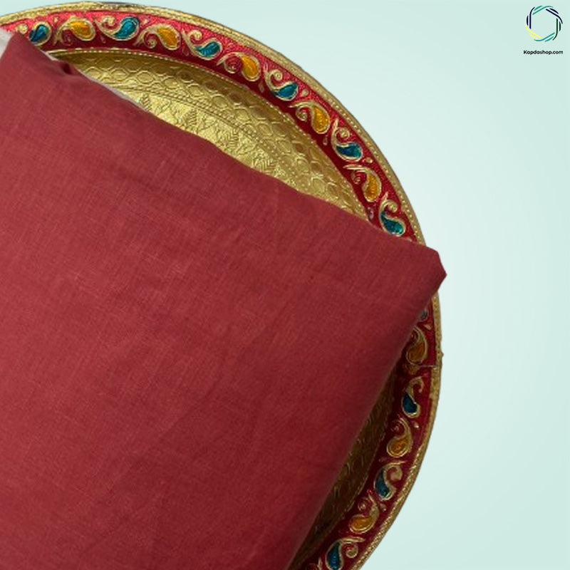 Unisex Rust Red Plain Pure linen (2.5 Mtr) | White Plain Cotton Fabric(1.5 Mtr) Unstiched Combo Set