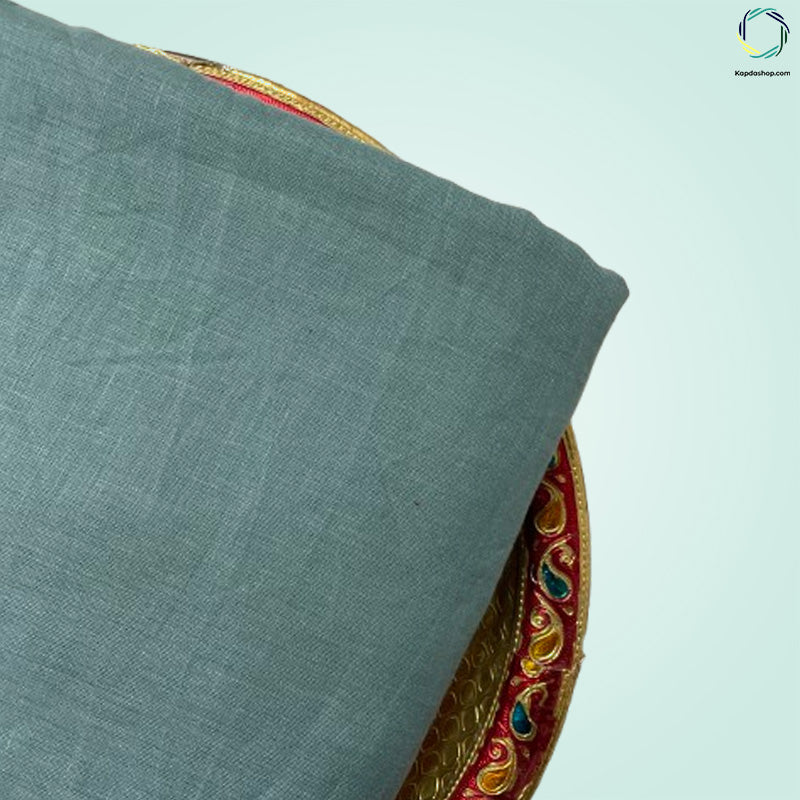 Unisex Teal Green Plain Pure linen (2.5 Mtr) | White Plain Cotton Fabric(1.5 Mtr) Unstiched Combo Set