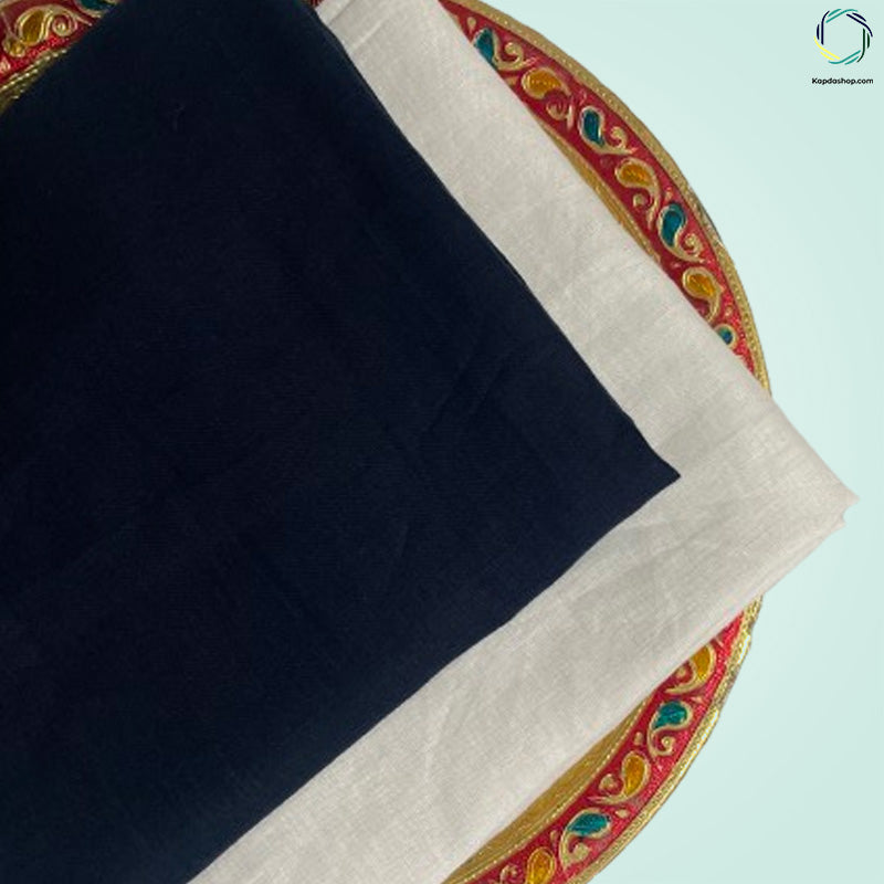 Unisex Navy Blue Plain Pure linen (2.5 Mtr) | White Plain Cotton Fabric(1.5 Mtr) Unstiched Combo Set