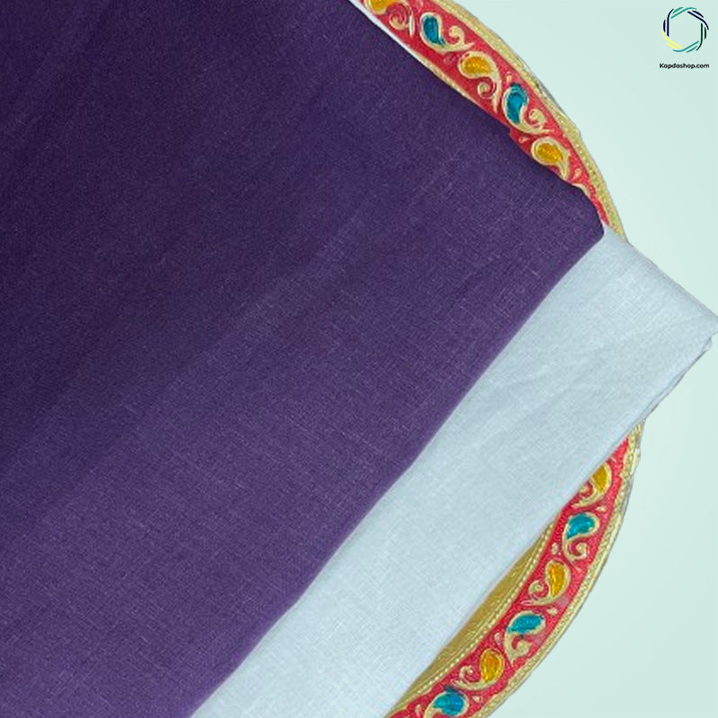 Unisex Purple Plain Pure linen (2.5 Mtr) | White Plain Cotton Fabric(1.5 Mtr) Unstiched Combo Set