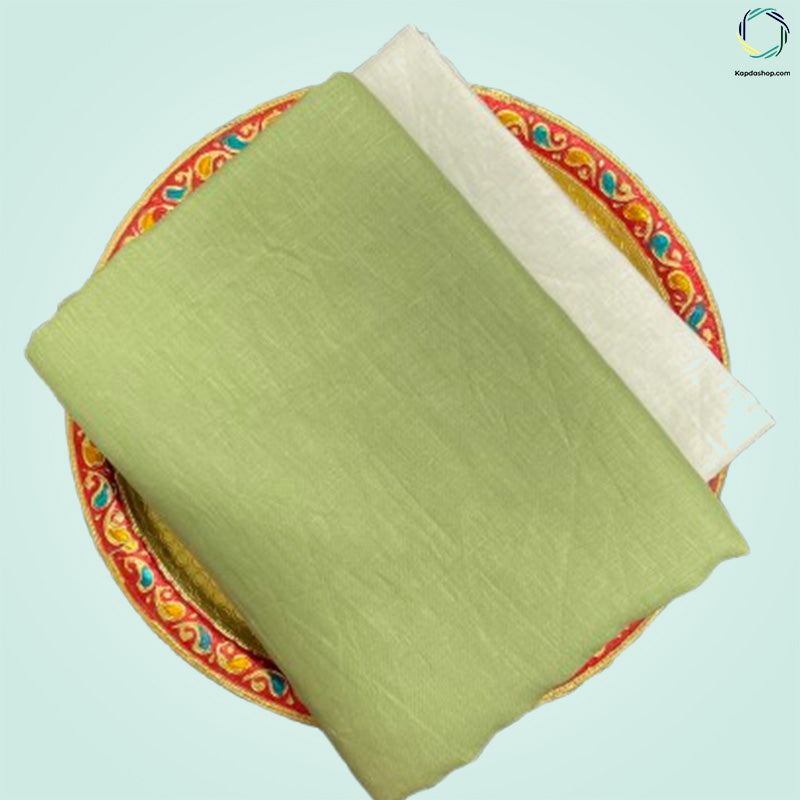 Unisex Pista Green Plain Pure linen (2.5 Mtr) | White Plain Cotton Fabric(1.5 Mtr) Unstiched Combo Set