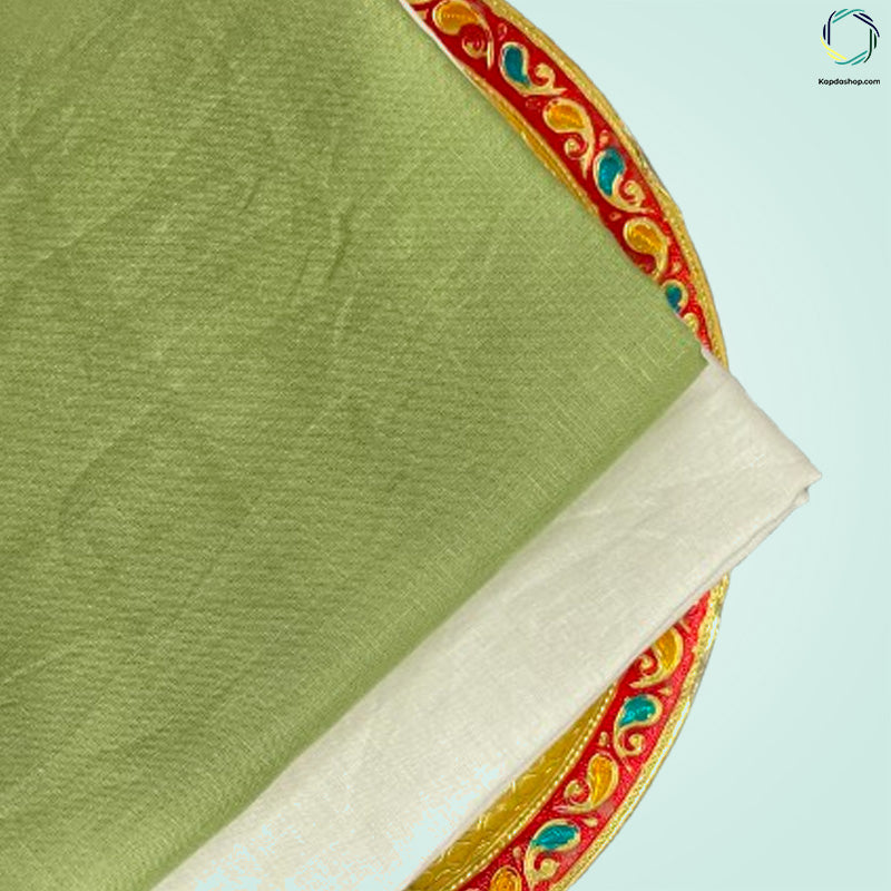 Unisex Pista Green Plain Pure linen (2.5 Mtr) | White Plain Cotton Fabric(1.5 Mtr) Unstiched Combo Set