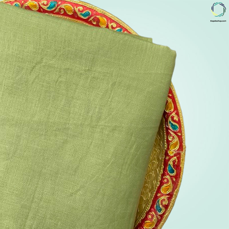 Unisex Pista Green Plain Pure linen (2.5 Mtr) | White Plain Cotton Fabric(1.5 Mtr) Unstiched Combo Set