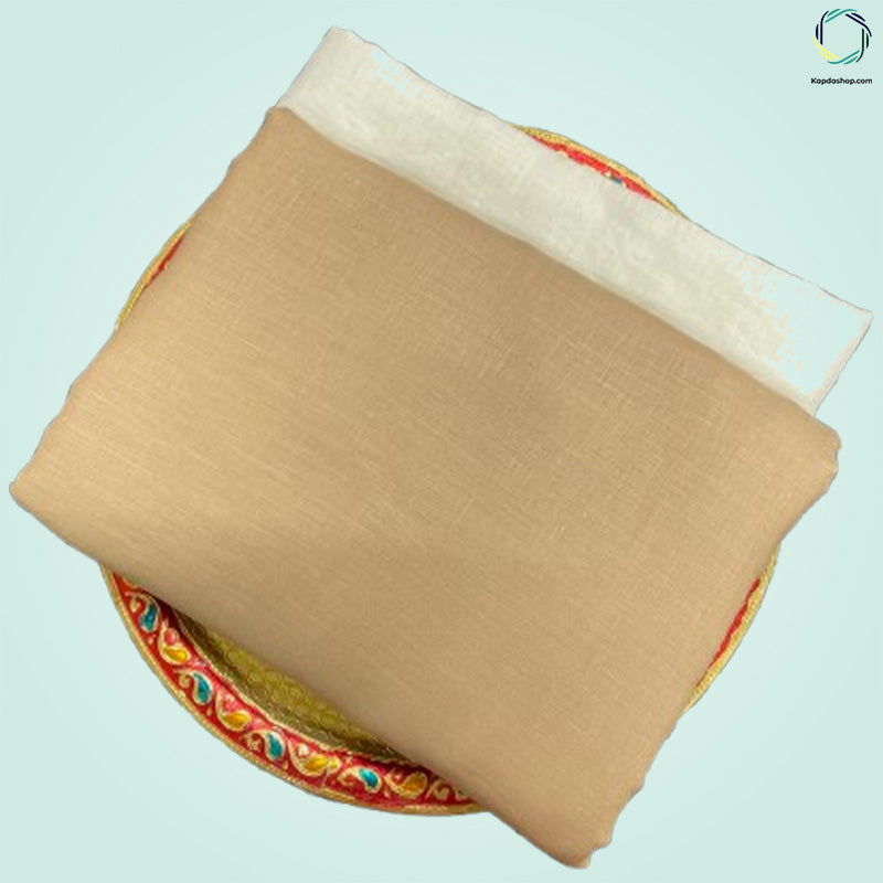 Unisex Khakhi Plain Pure linen (2.5 Mtr) | White Plain Cotton Fabric(1.5 Mtr) Unstiched Combo Set