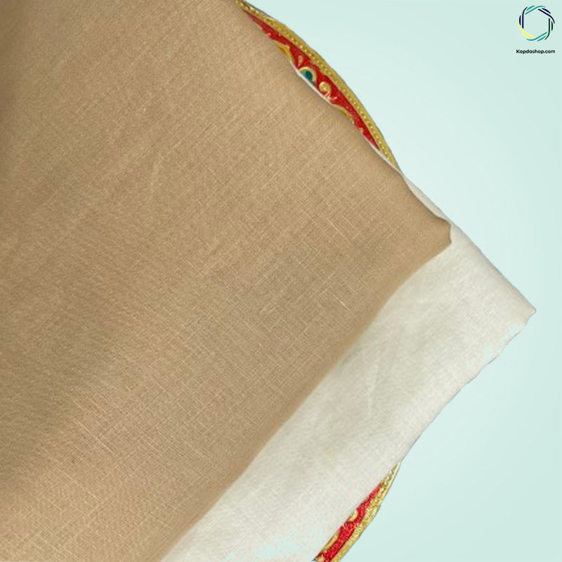 Unisex Khakhi Plain Pure linen (2.5 Mtr) | White Plain Cotton Fabric(1.5 Mtr) Unstiched Combo Set