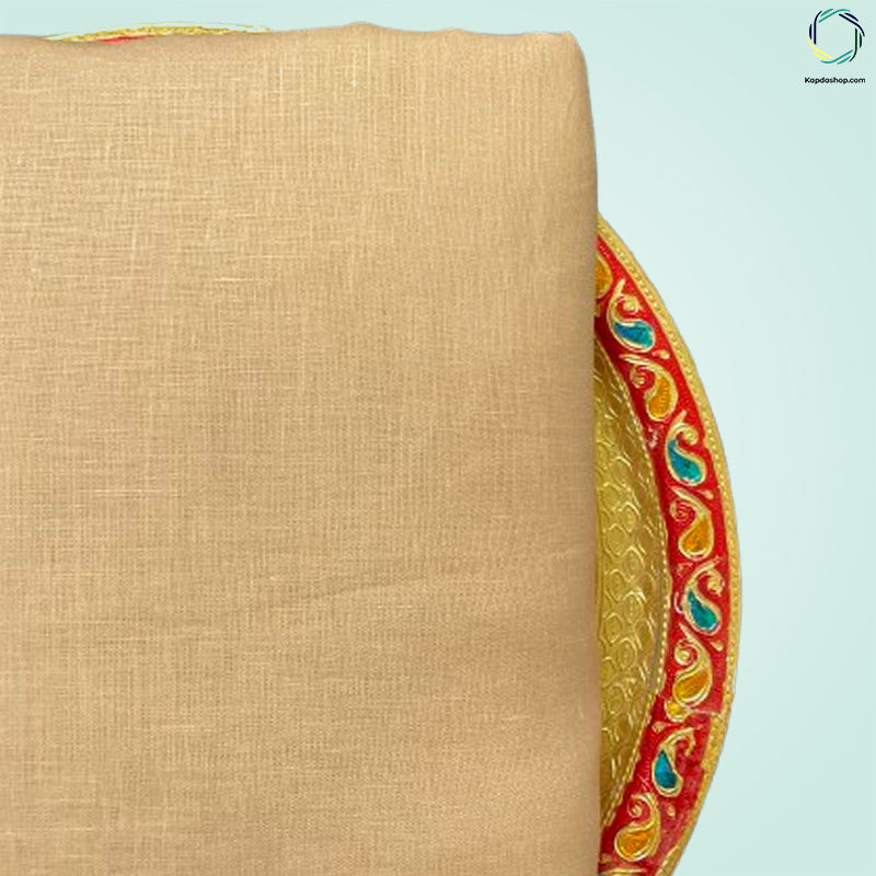 Unisex Khakhi Plain Pure linen (2.5 Mtr) | White Plain Cotton Fabric(1.5 Mtr) Unstiched Combo Set