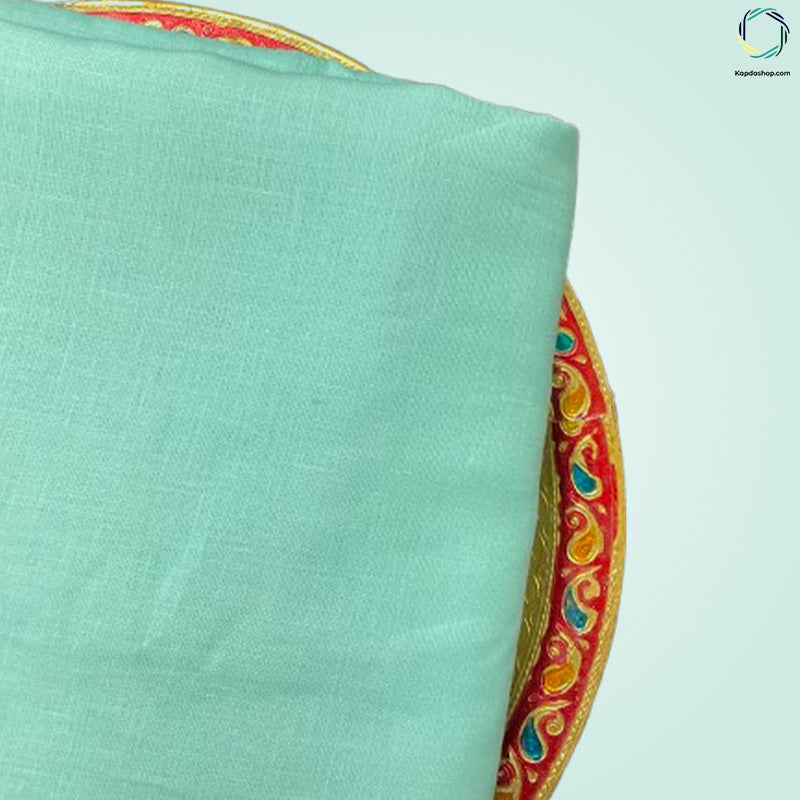 Unisex Turquoise Blue Plain Pure linen (2.5 Mtr) | White Plain Cotton Fabric(1.5 Mtr) Unstiched Combo Set