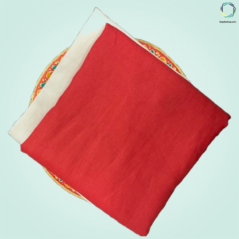 Unisex Red Pure linen (2.5 Mtr) | White Plain Cotton Fabric(1.5 Mtr) Unstiched Combo Set