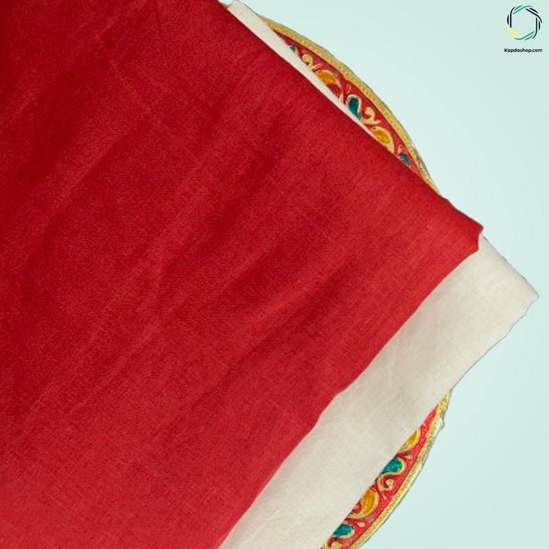 Unisex Red Pure linen (2.5 Mtr) | White Plain Cotton Fabric(1.5 Mtr) Unstiched Combo Set