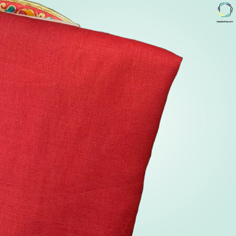 Unisex Red Pure linen (2.5 Mtr) | White Plain Cotton Fabric(1.5 Mtr) Unstiched Combo Set