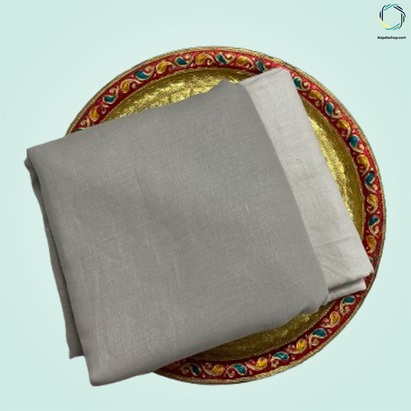 Unisex Gray Plain Pure linen (2.5 Mtr) | White Plain Cotton Fabric(1.5 Mtr) Unstiched Combo Set