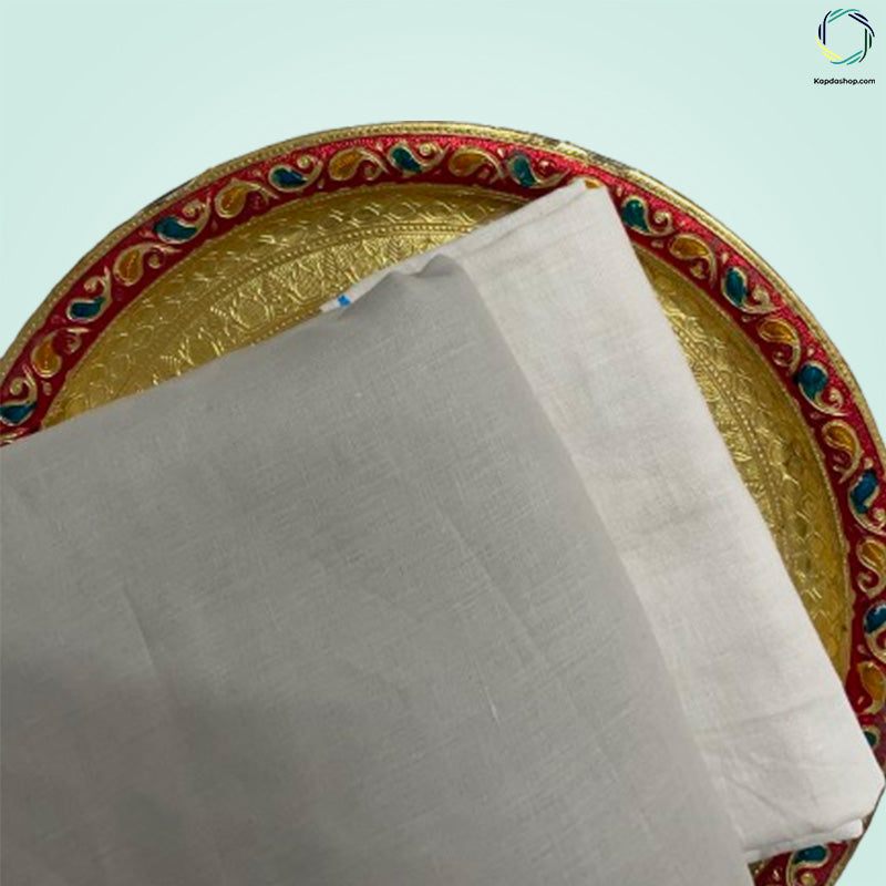 Unisex Gray Plain Pure linen (2.5 Mtr) | White Plain Cotton Fabric(1.5 Mtr) Unstiched Combo Set