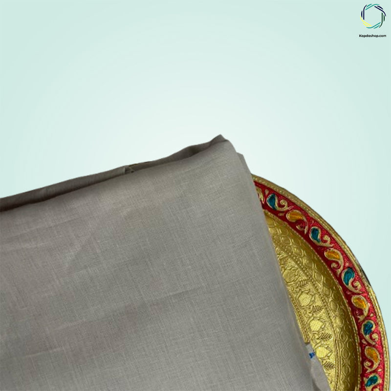 Unisex Gray Plain Pure linen (2.5 Mtr) | White Plain Cotton Fabric(1.5 Mtr) Unstiched Combo Set