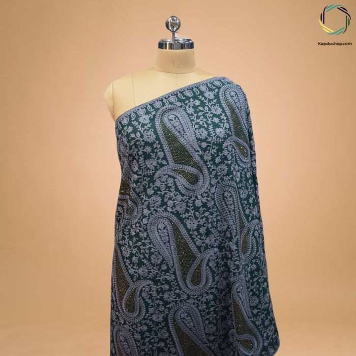 Paisley Whispers – Green Georgette Dupatta with Aari Embroidery Kapdashop