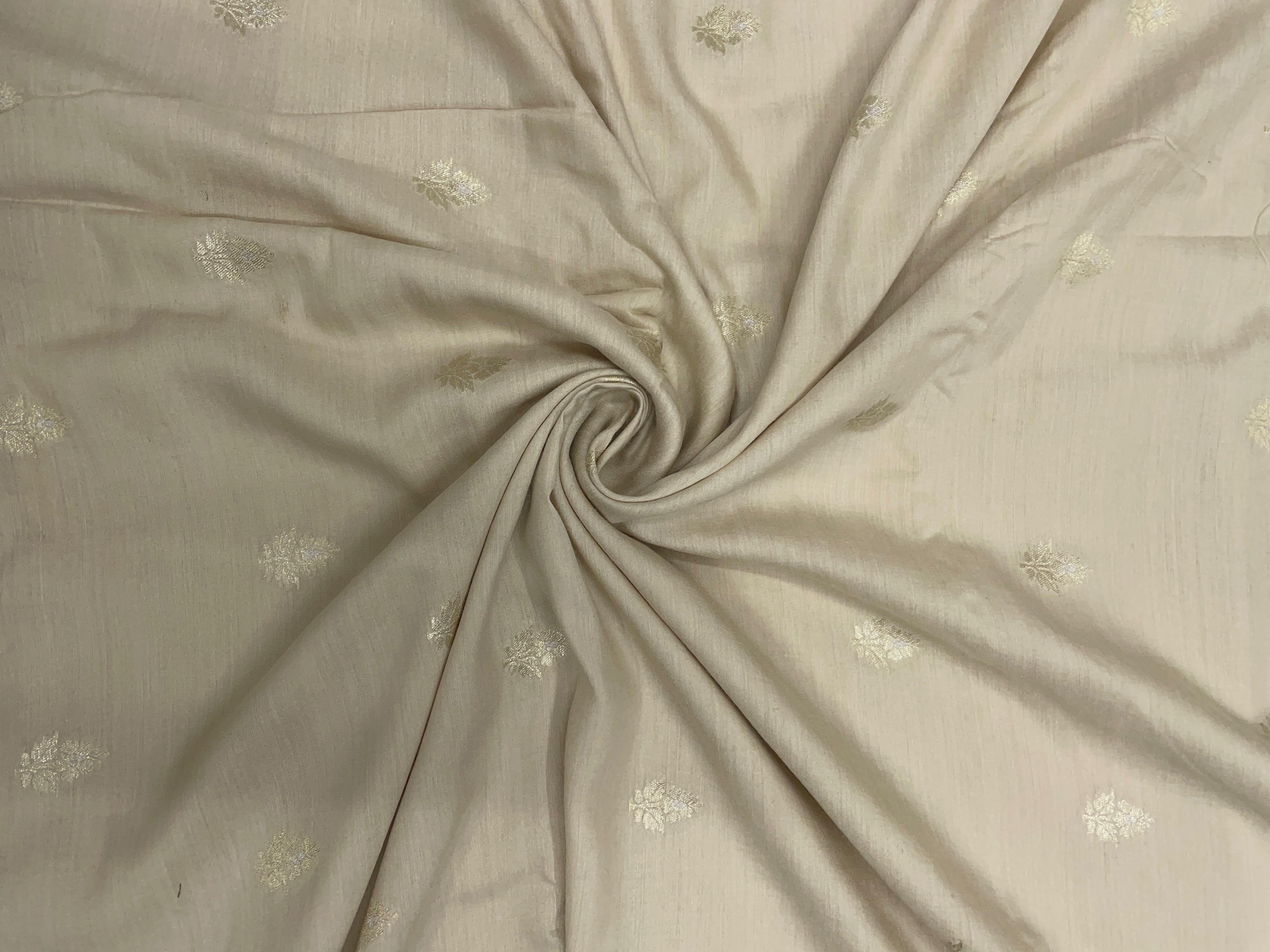 Cream Floral Pure Monga Silk Fabric