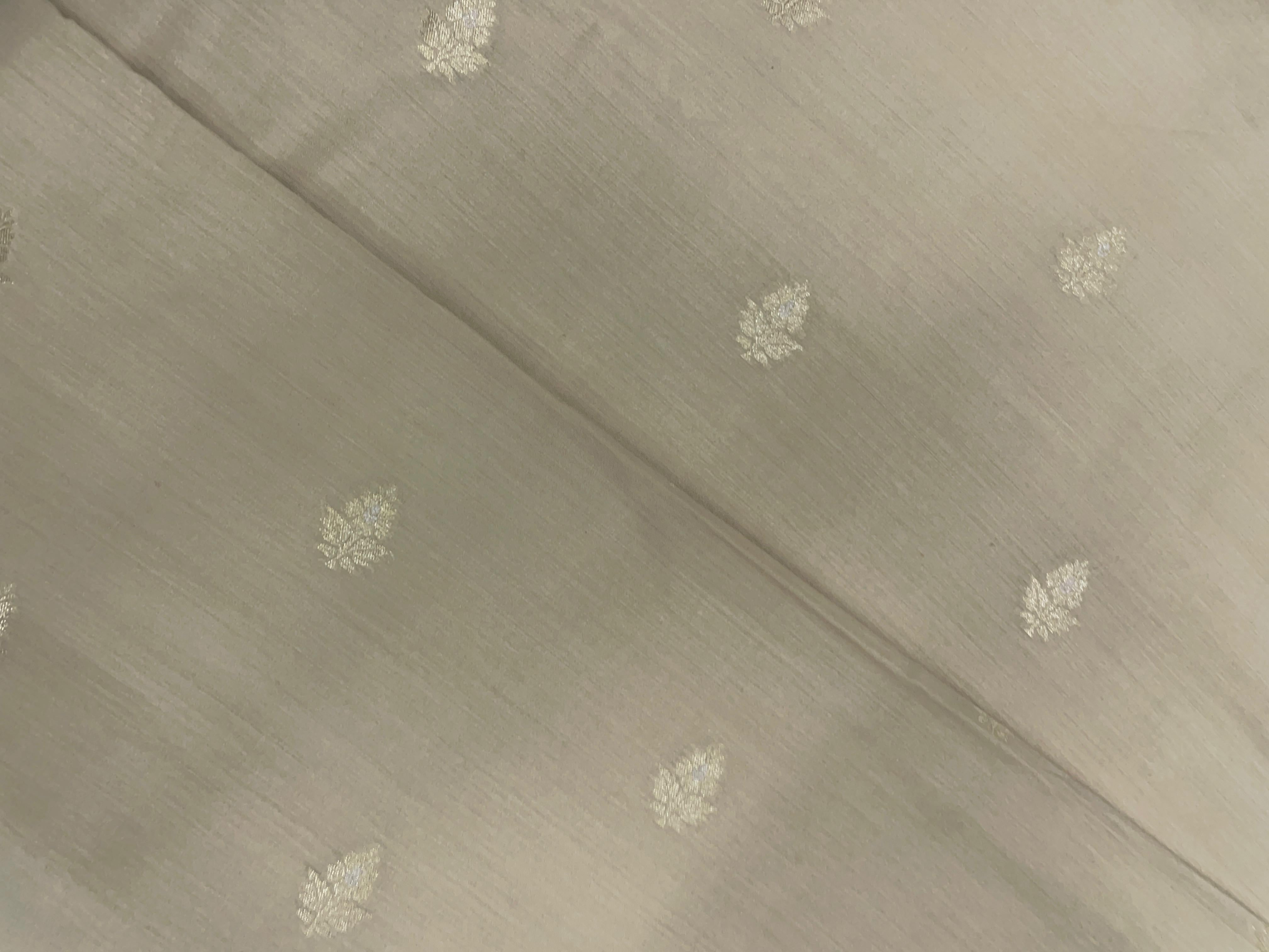 Cream Floral Pure Monga Silk Fabric