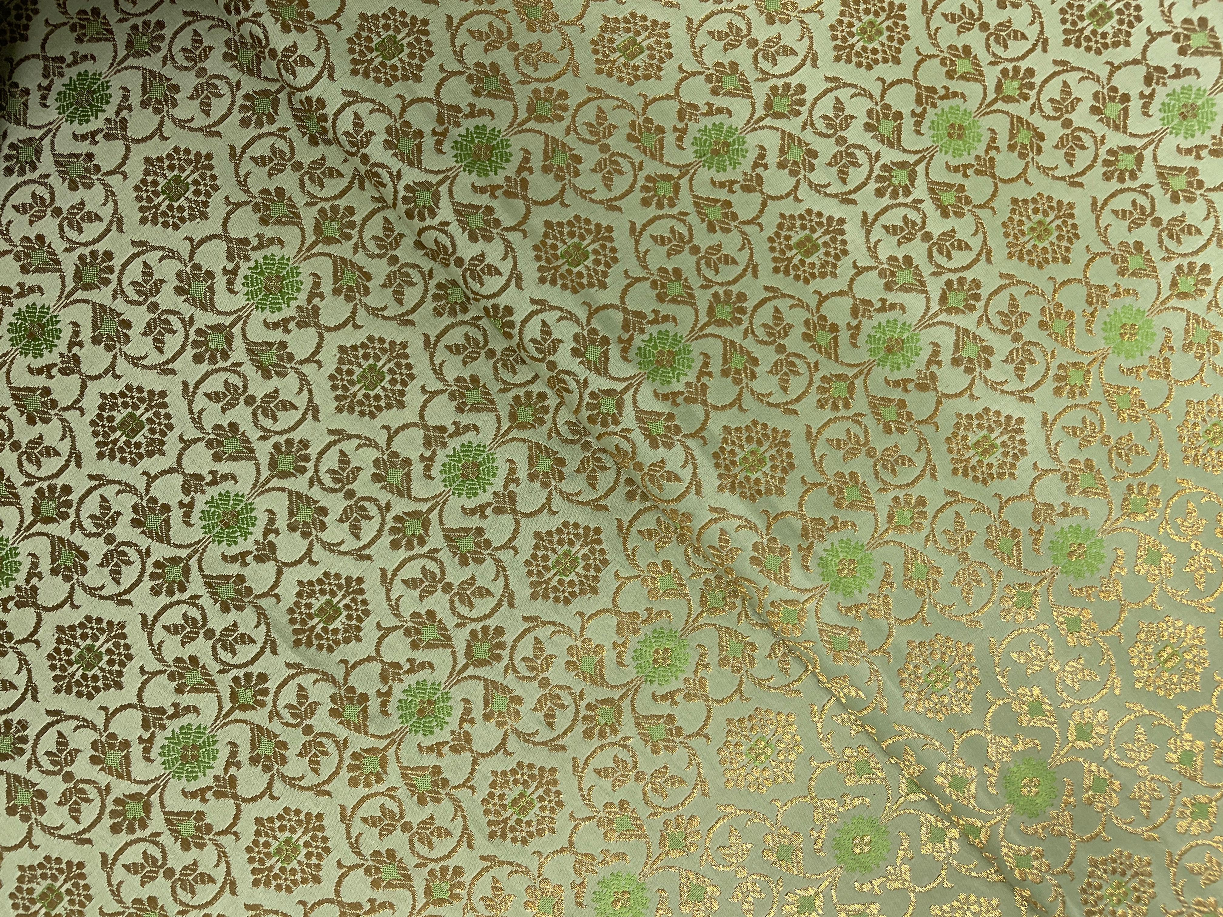 Sea Green Floral Semi Brocade Fabric