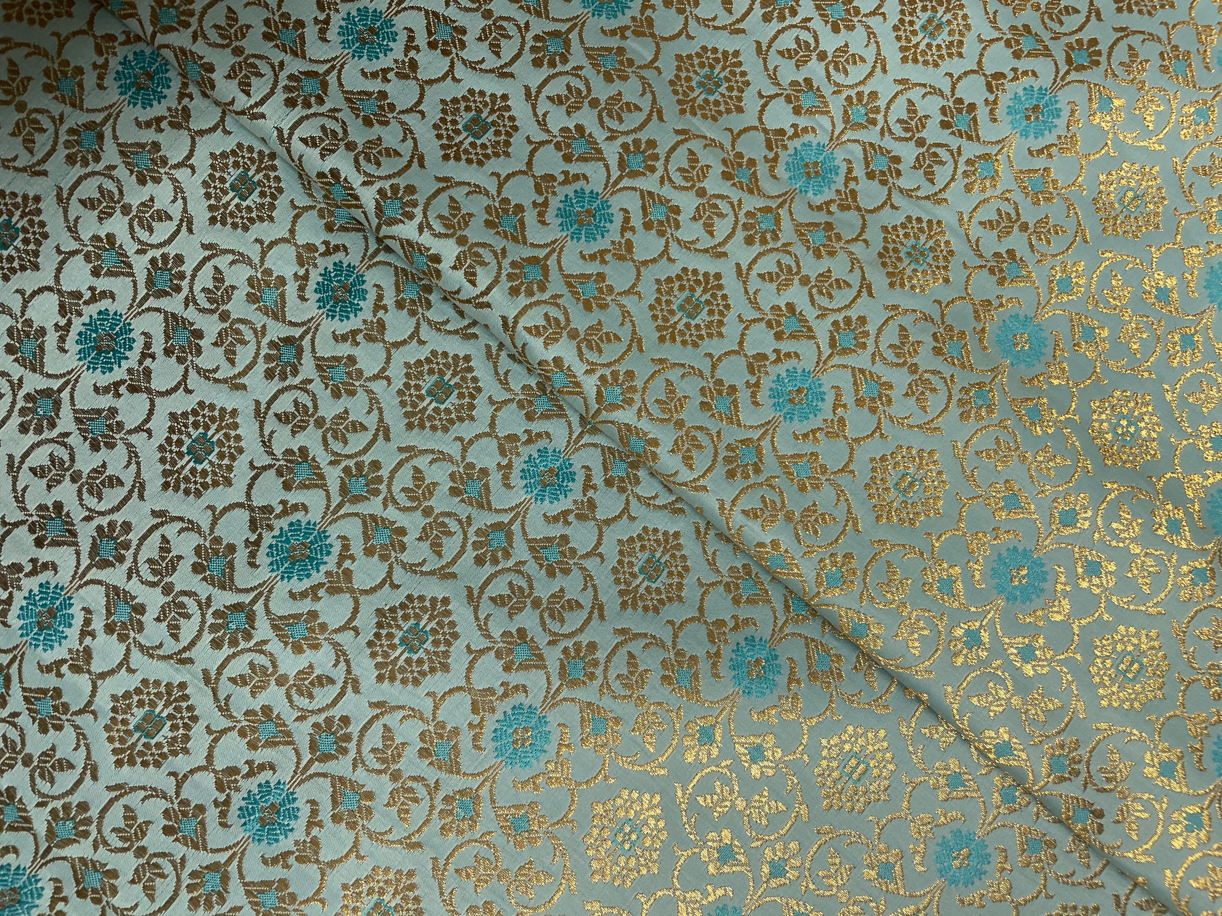 Sky Blue Floral Semi Brocade Fabric