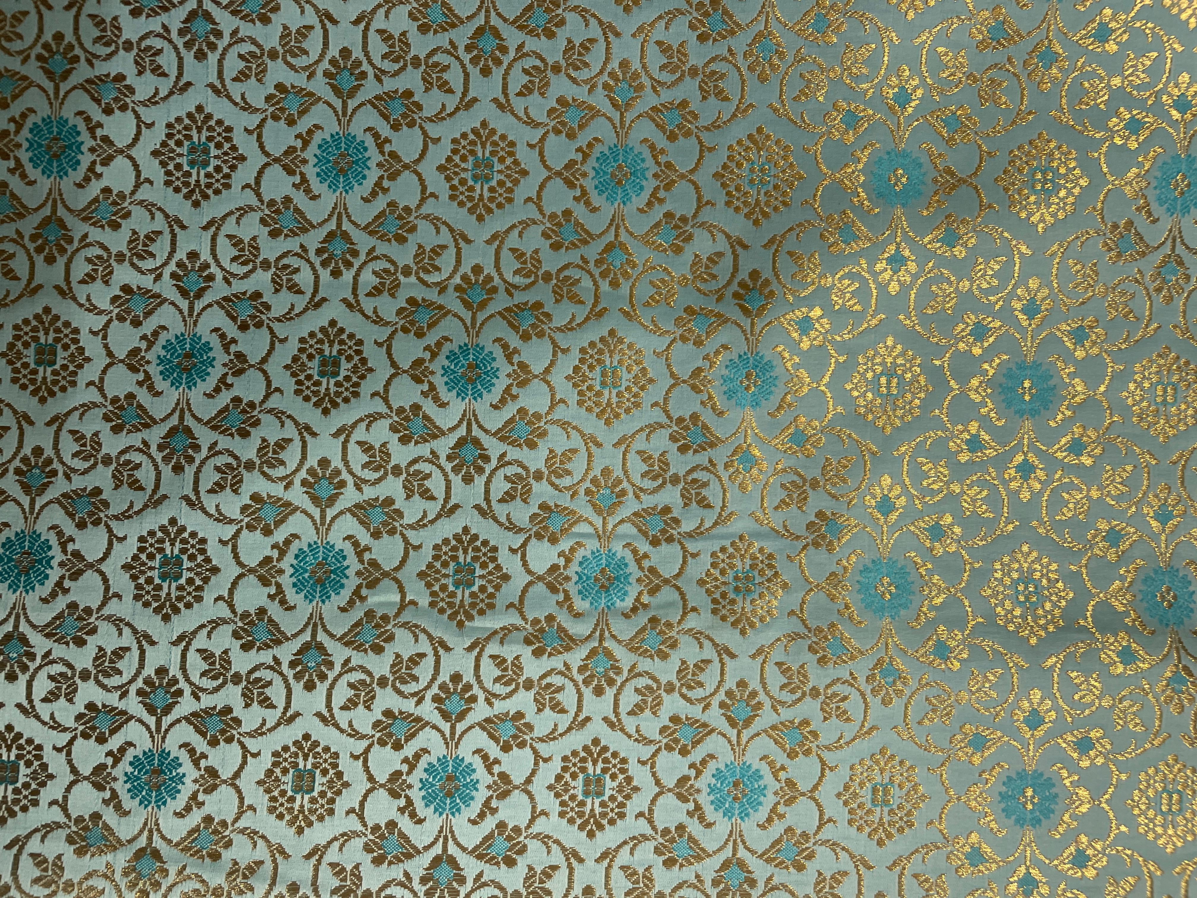 Sky Blue Floral Semi Brocade Fabric