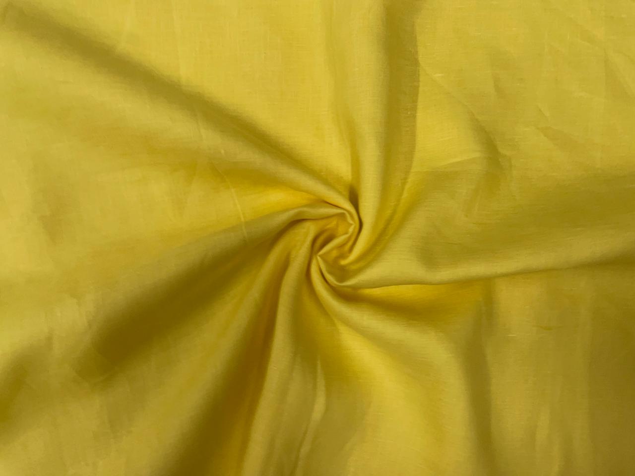 Bright Yellow Plain Pure Linen Fabric - 60 Lea - Kapda Shop