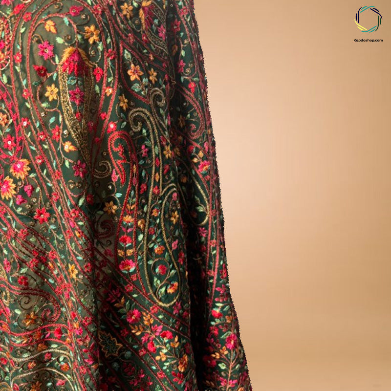 Multicolor Floral With Kashmir Embroiderd Work Georgette Dupatta