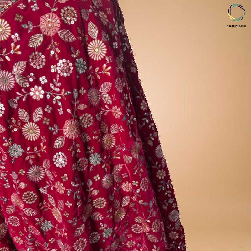 Magenta Floral With Embroiderd Work Velvet Dupatta