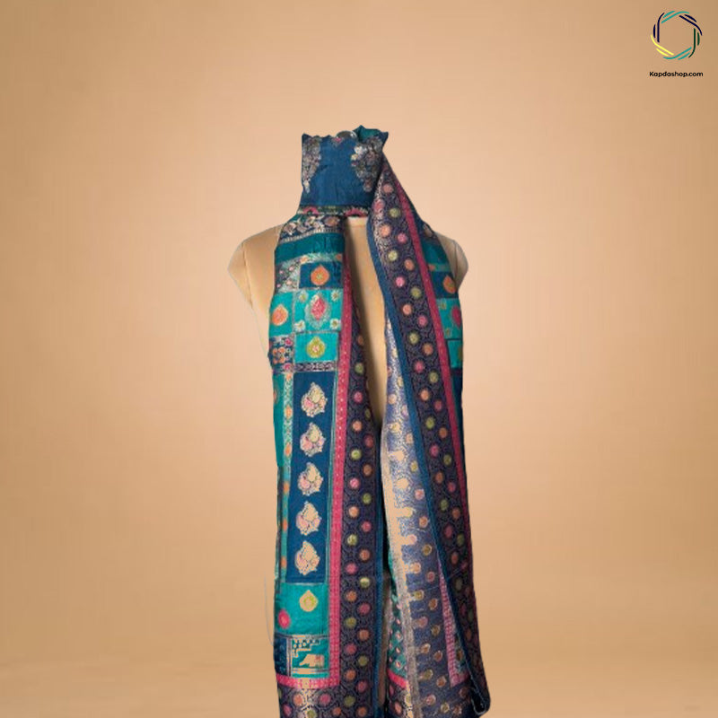 Peacock Blue With Work Jacquard Dupatta