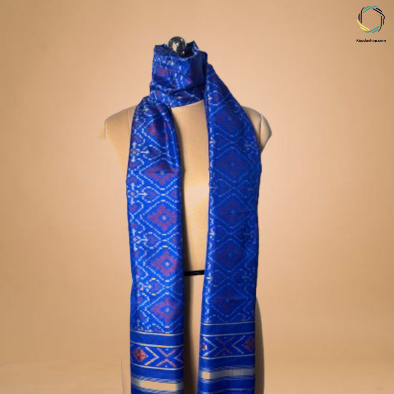 Royal Blue Gemeotric Pure Silk Ikkat Dupatta