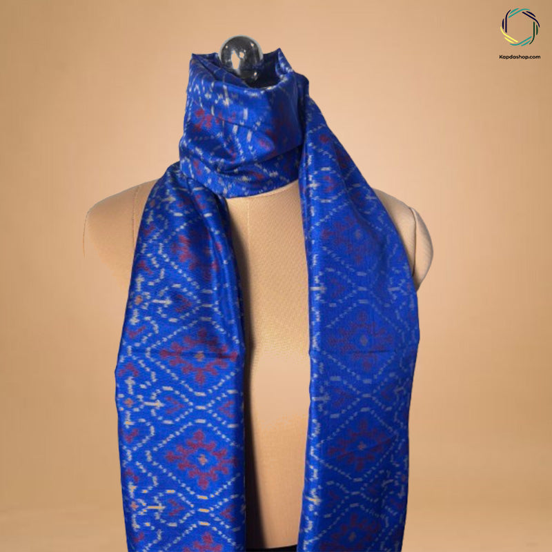 Royal Blue Gemeotric Pure Silk Ikkat Dupatta