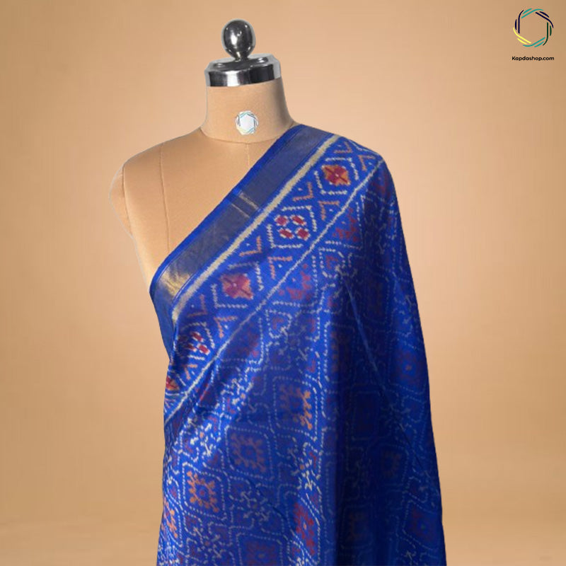 Royal Blue Gemeotric Pure Silk Ikkat Dupatta