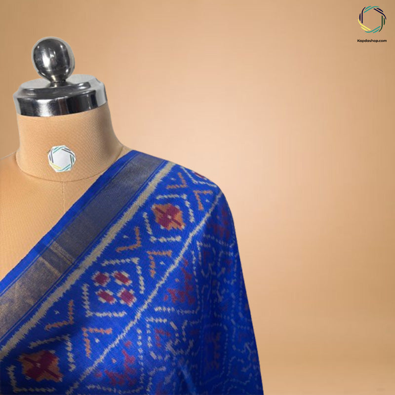 Royal Blue Gemeotric Pure Silk Ikkat Dupatta