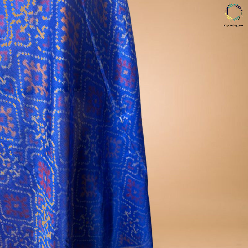 Royal Blue Gemeotric Pure Silk Ikkat Dupatta