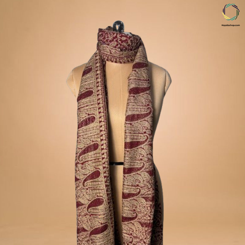 Maroon Paisley Aari Work Dupatta