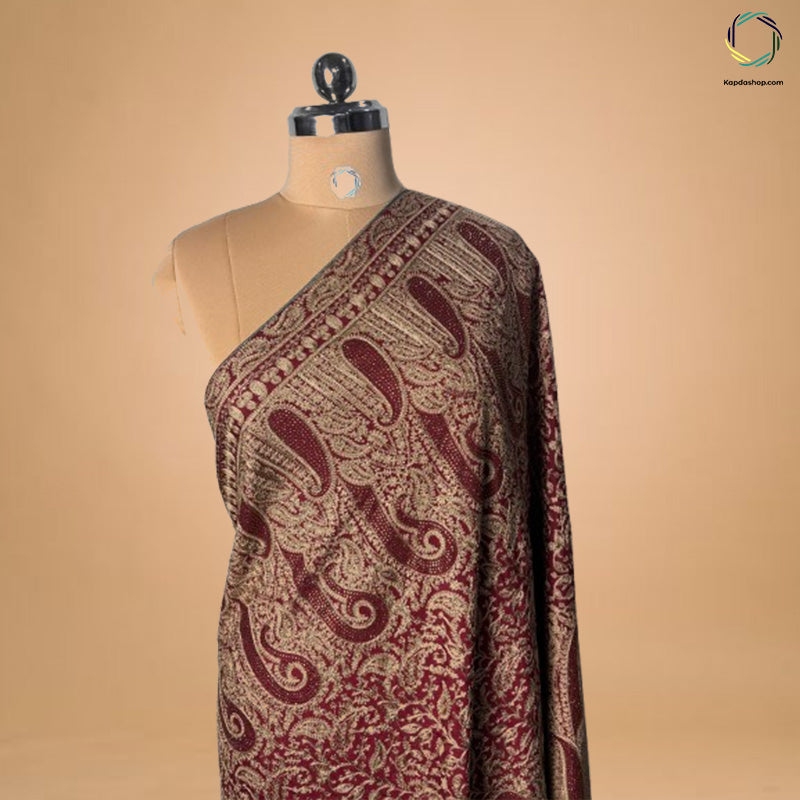 Maroon Paisley Aari Work Dupatta