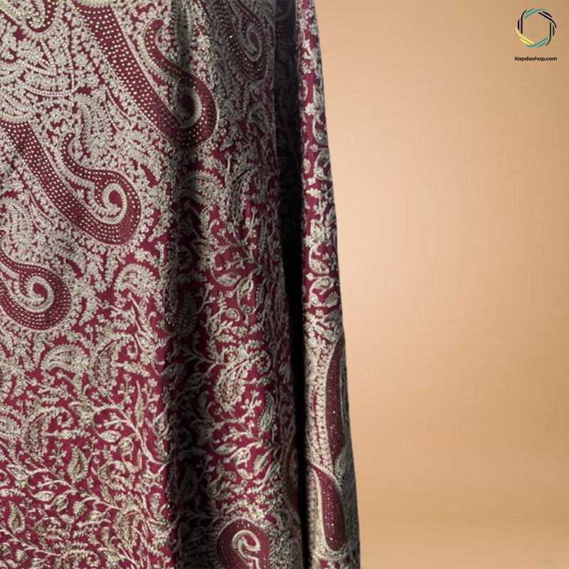 Maroon Paisley Aari Work Dupatta