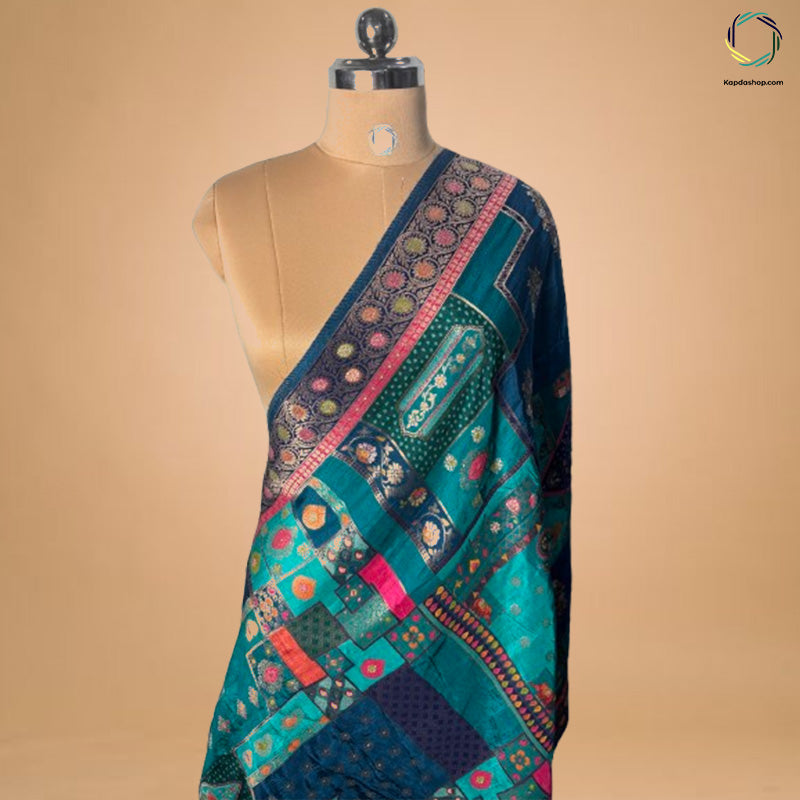 Peacock Blue With Work Jacquard Dupatta