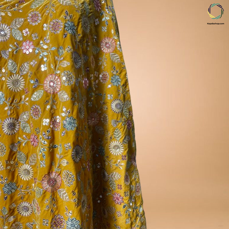 Yellow Floral With Embroidered Work Velvet Dupatta