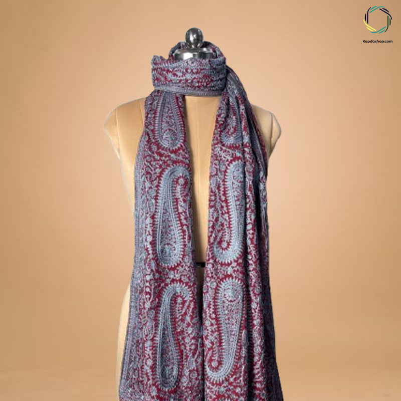 Maroon & Grey Paisley With Aari Work Georgette Dupatta