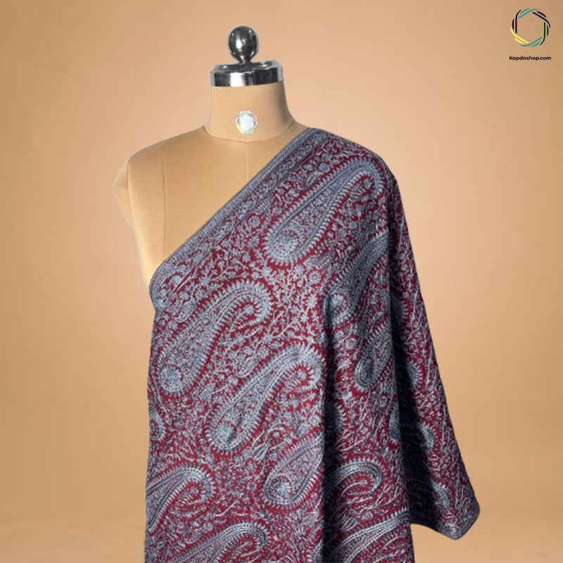 Maroon & Grey Paisley With Aari Work Georgette Dupatta