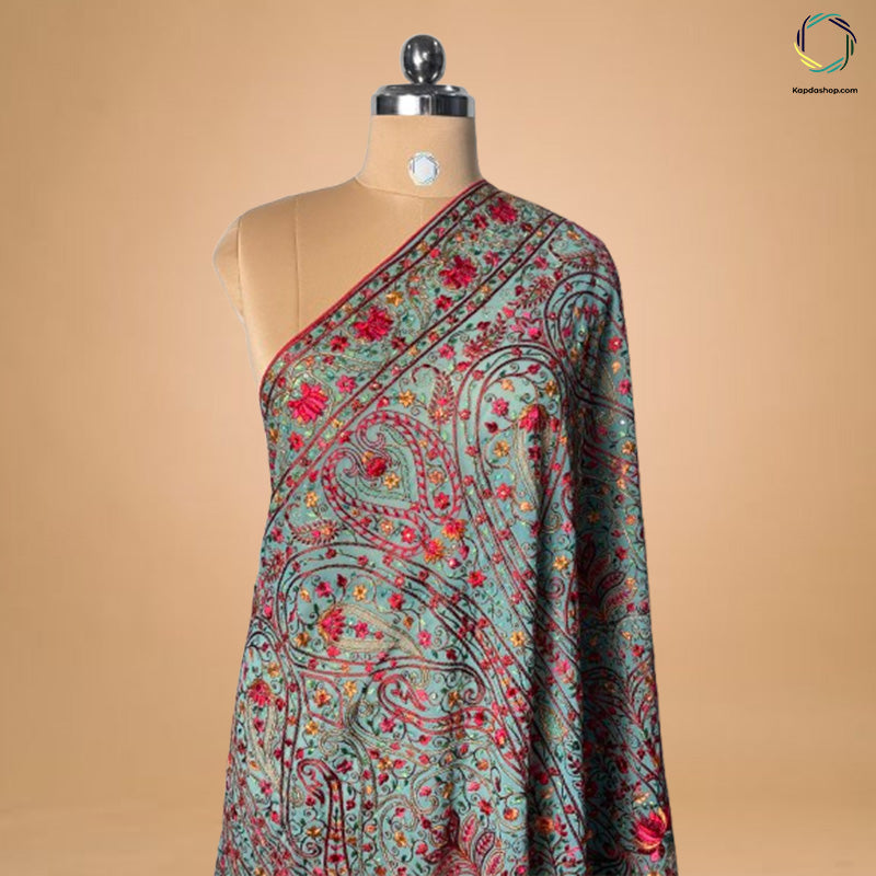 Pista Green Floral With Embroidered Work Georgette Dupatta