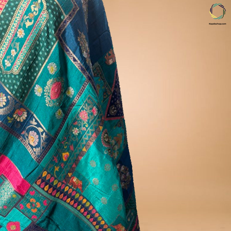 Peacock Blue With Work Jacquard Dupatta