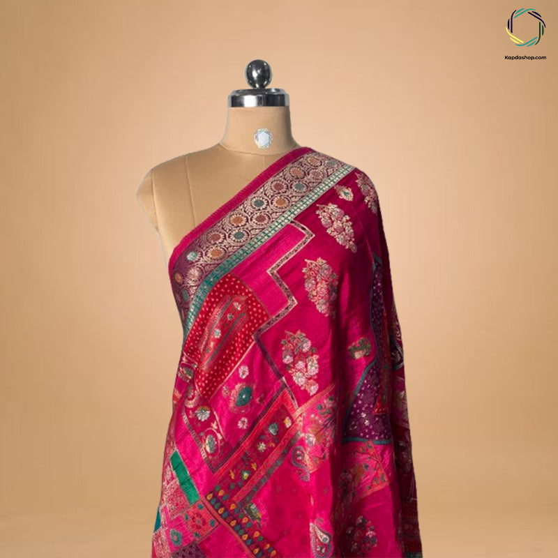 Magenta Traditional With Work Jacquard Dupatta