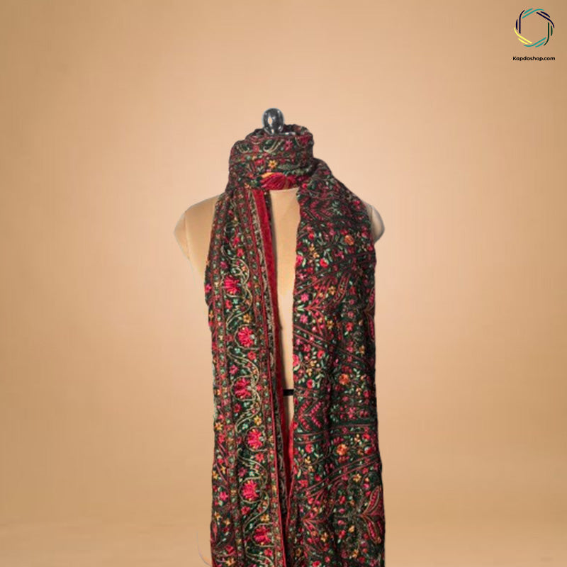 Multicolor Floral With Kashmir Embroiderd Work Georgette Dupatta