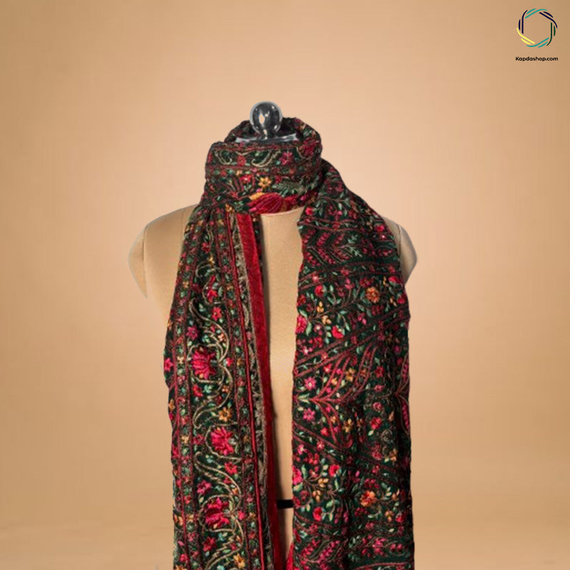 Multicolor Floral With Kashmir Embroiderd Work Georgette Dupatta