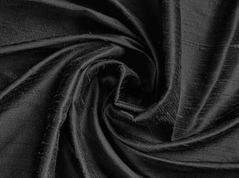 Jet Black Plain Bangalore Raw Silk Fabric Fabric Cart