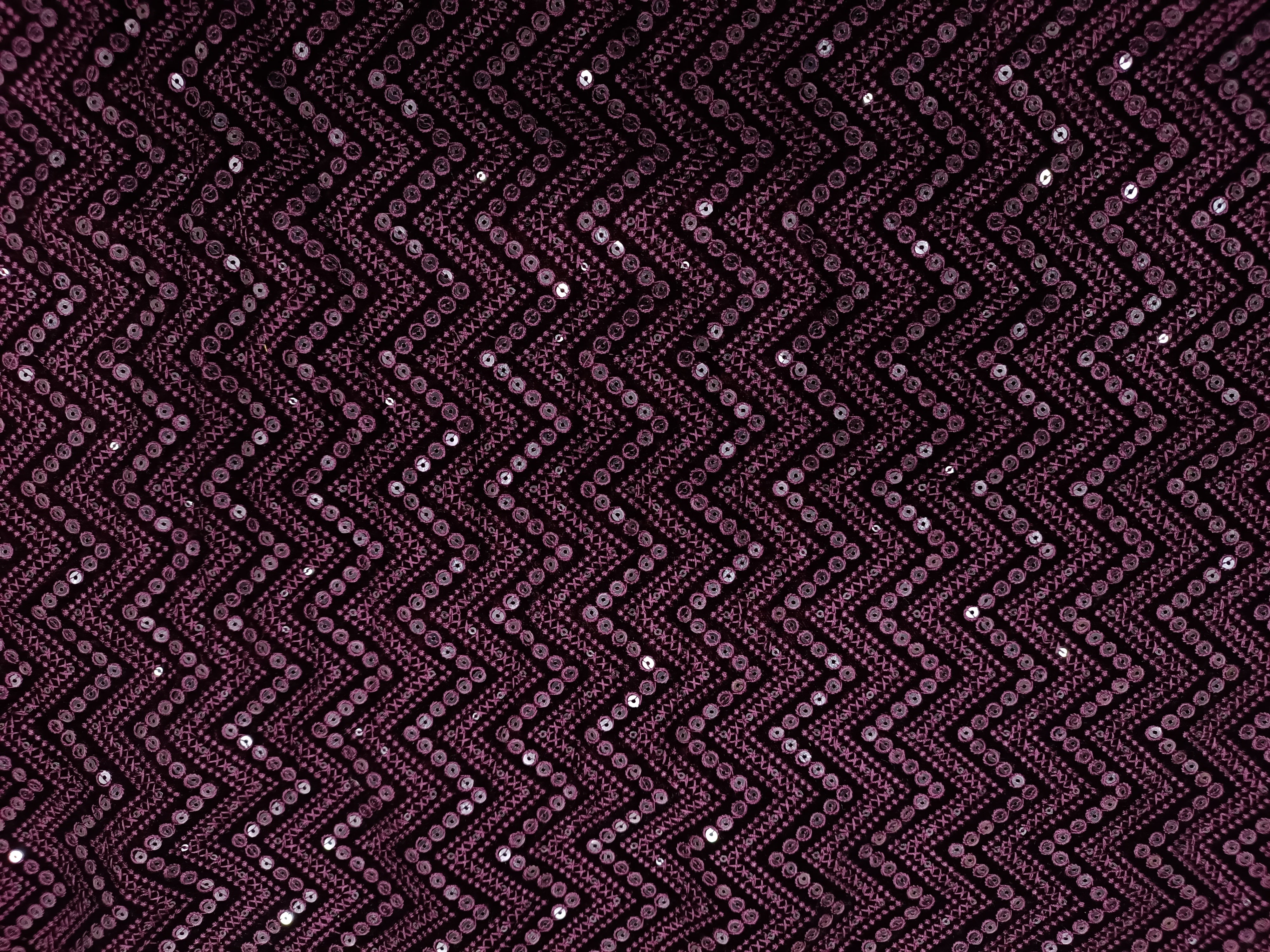 Purple Chevron Embroidered Velvet Fabric